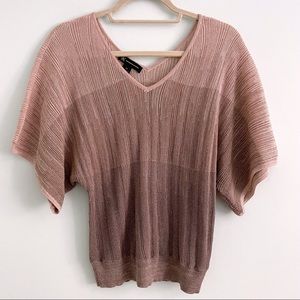 INC Knit Sweater Blouse in Metallic Pink and Gray Gradient with Batwing Sleeve